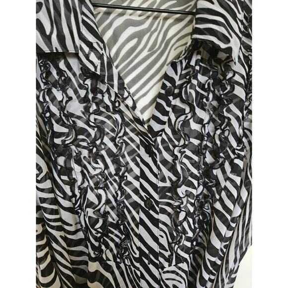 Style and Co. Women's Sheer Button Down Belted Blouse 18W Plus Zebra Print - Picture 3 of 7
